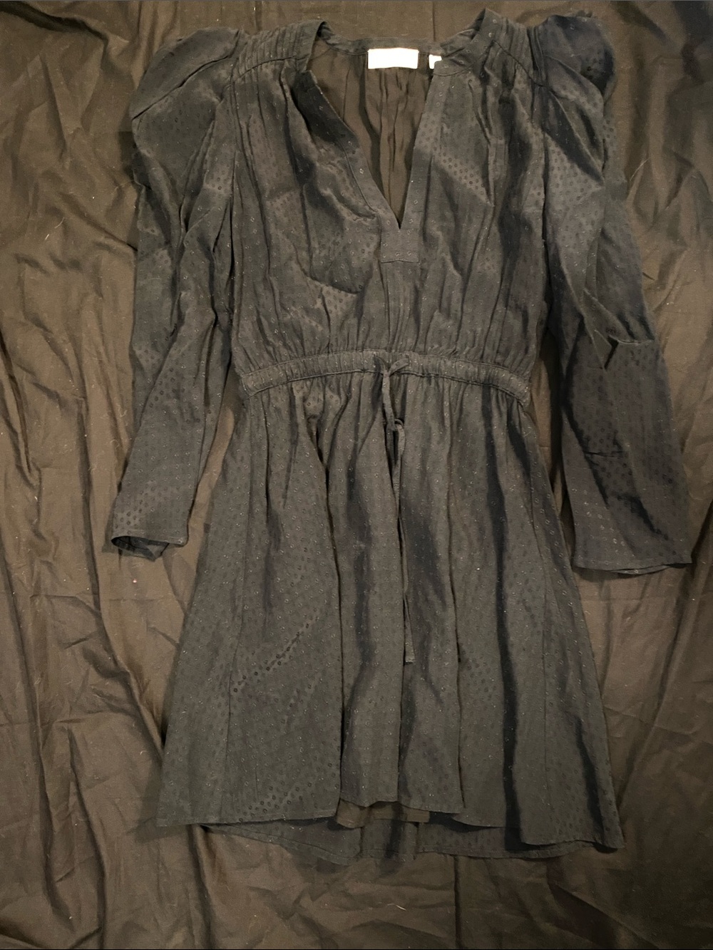 Little Moon Black Long-Sleeve V-Neck Tie-Waist Mini Dress
